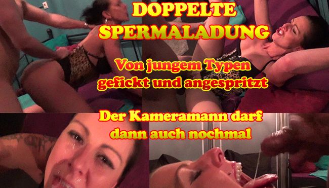 Doppelte Spermaladung. Gefickt und angespritzt und der Kameramann durfte auch noch